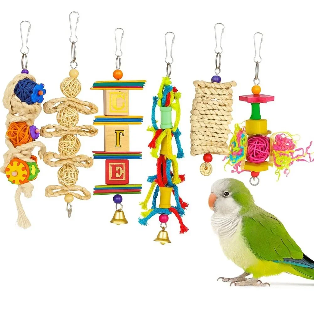 6-Piece Bird Toy Variety Pack, Colorful Chew Climb & Forage Set for Small Parrot